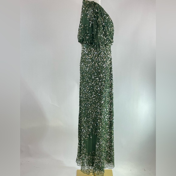 Ieena for Mac Duggal Draped Sleeve Emerald Sequin Gown, 4 - Picture 7 of 10